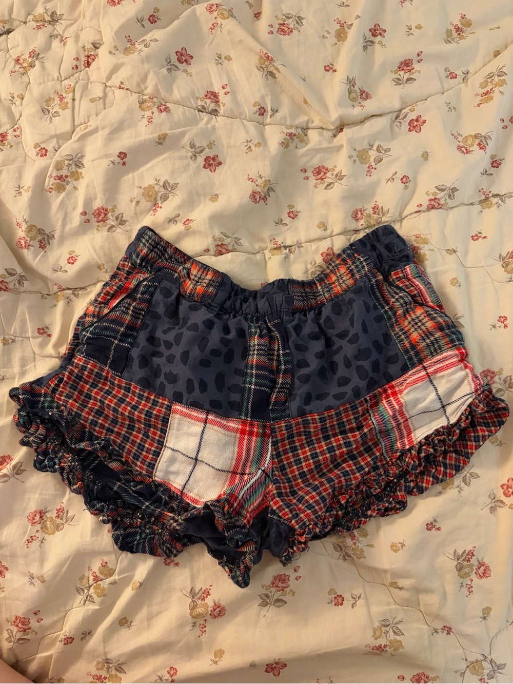 Aerie Patchwork Plaid Ruffle Sleeping Shorts